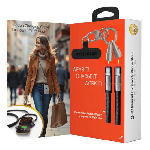 HyperGear 2-in-1 Universal Crossbody Phone Strap and Charging Cable