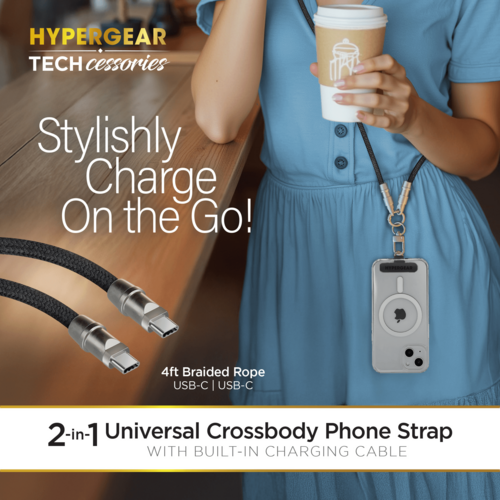 HyperGear 2-in-1 Universal Crossbody Phone Strap and Charging Cable